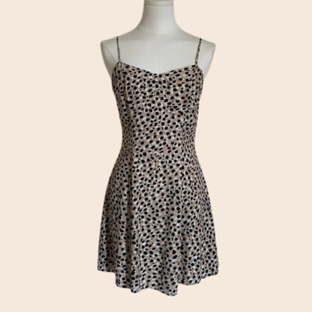 & Other Stories Beige & Black Spotted Leopard Mini Skater Dress Size 4